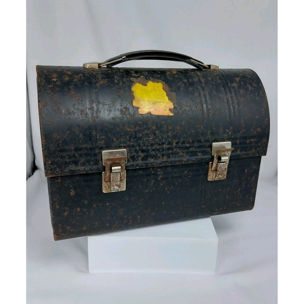 Vintage ALADDIN Industries Black Metal Dome Top Lunch Box‎ Work Pail NO THERMOS